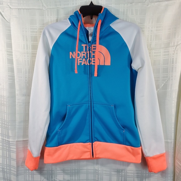 The North Face Tops - North Face fleece hoodie GUC M blue orange white
